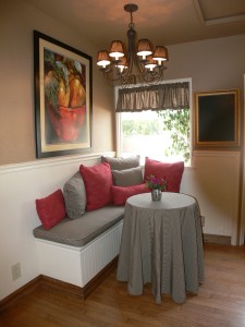One of the cutest breakfast nooks we've seen in a long time -- complete with built-in bench!