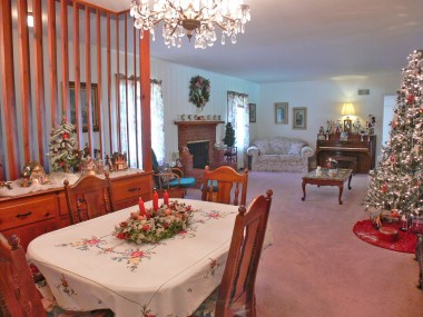 View from formal dining area into living room.