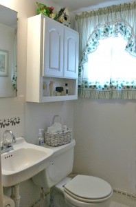 Second bathroom that has been remodeled (the shower is gorgeous and is so clean it doesn't even look like it's been used.  The adorable sink is original.